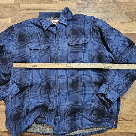 Wrangler Heavyweight Sherpa Lined Plaid Flannel Shirt Jacket BlueCabincore XL - Picture 6 of 11